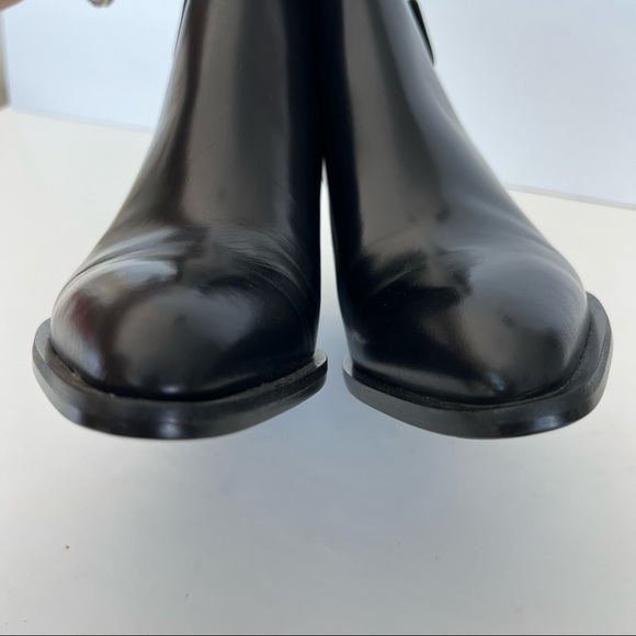 ♦️SOLD♦️VINCE Laird Black Polished Leather Pointed Block Heels Ankle Boots Sz - Picture 8 of 11